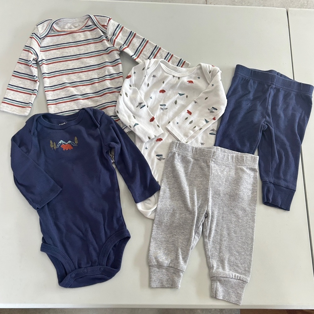 Carter's Navy, Gray, and Striped Bodysuit Set